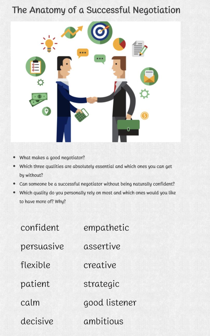 Матеріал заняття: What makes a strong negotiator